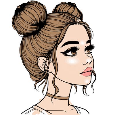 realistic girl with buns on the top of her head
