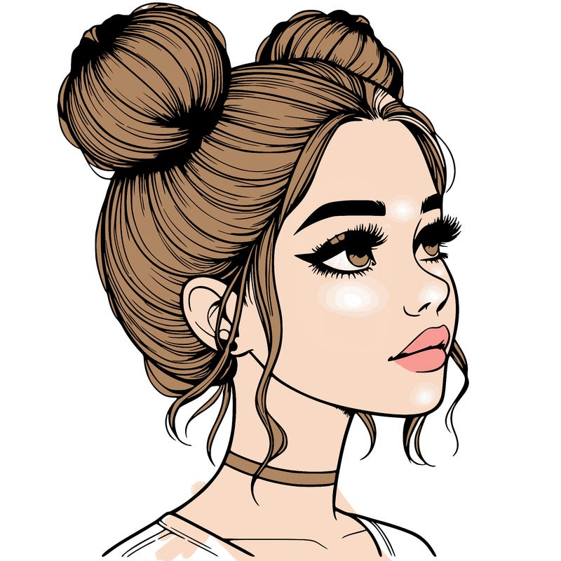 realistic girl with buns on the top of her head