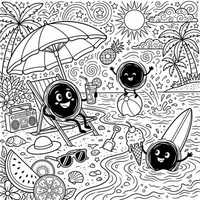 Get ready for an out-of-this-world summer adventure with our Black Holes Summer Vacation coloring page! Watch as these adorable cosmic characters soak up the sun, splash in the waves, and enjoy all the beach day delights.