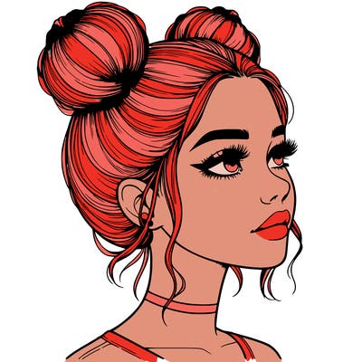 realistic girl with buns on the top of her head
