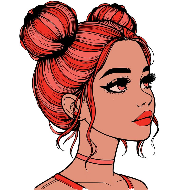 realistic girl with buns on the top of her head