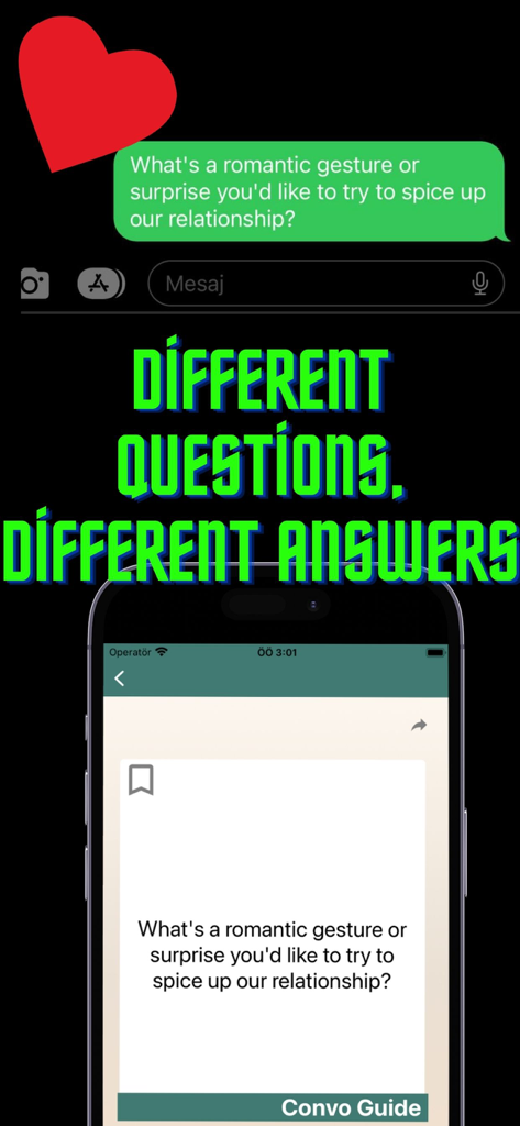 Convos-App zeigt eine romantische Beziehungsfrage auf einem Smartphone an