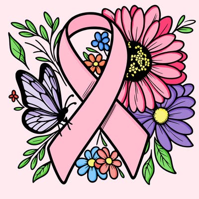 cancer awareness symbol with flowers and butterflies