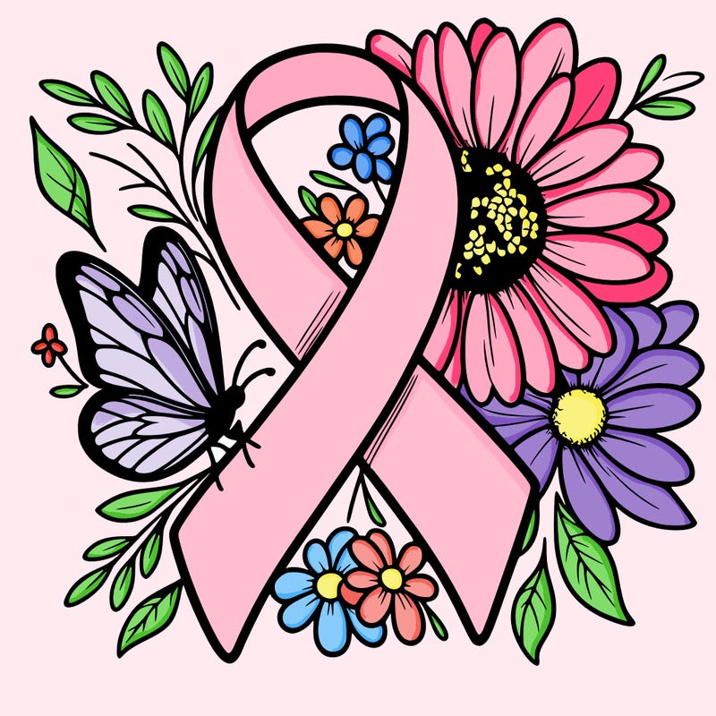 cancer awareness symbol with flowers and butterflies