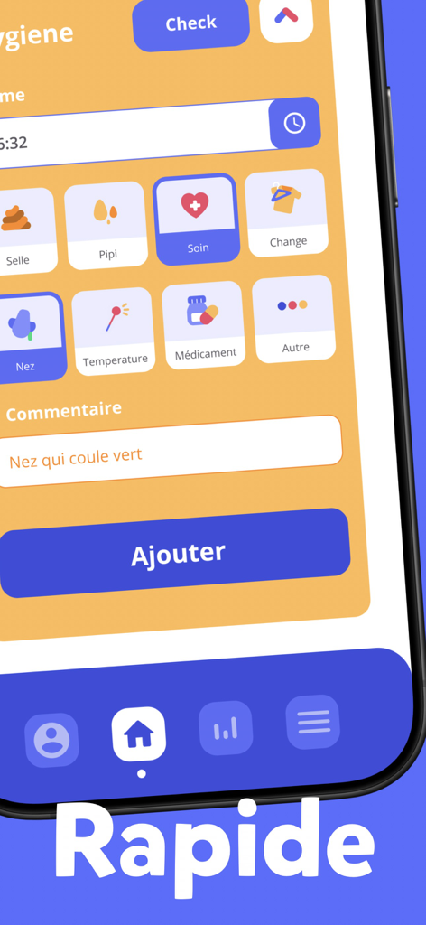 Kidola - Interfaz de la aplicación Kidola para rastrear la higiene y las actividades de salud del niño
