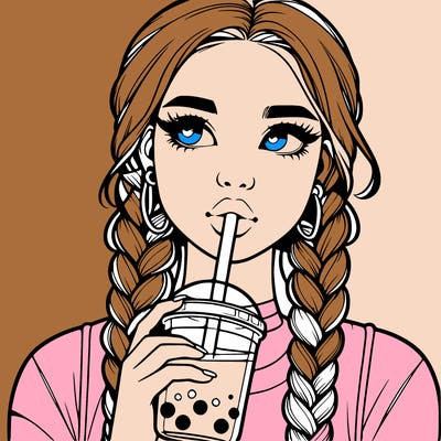 realistic girl with braided hair drinking boba