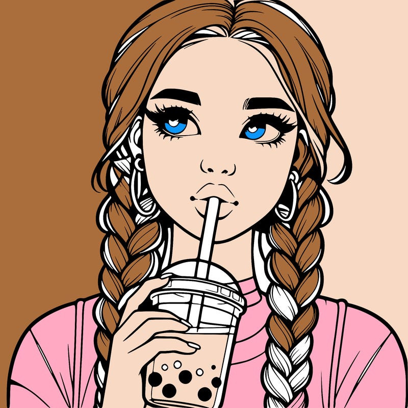 realistic girl with braided hair drinking boba