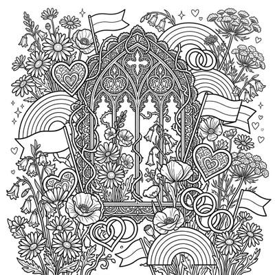 Discover a unique blend of dark romance and vibrant celebration with this Gothic Wildflowers Pride coloring page. Immerse yourself in a world where ornate Victorian aesthetics meet the joyous spirit of diversity and love.
