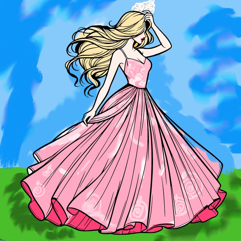 realistic woman with dress flowing in the wind