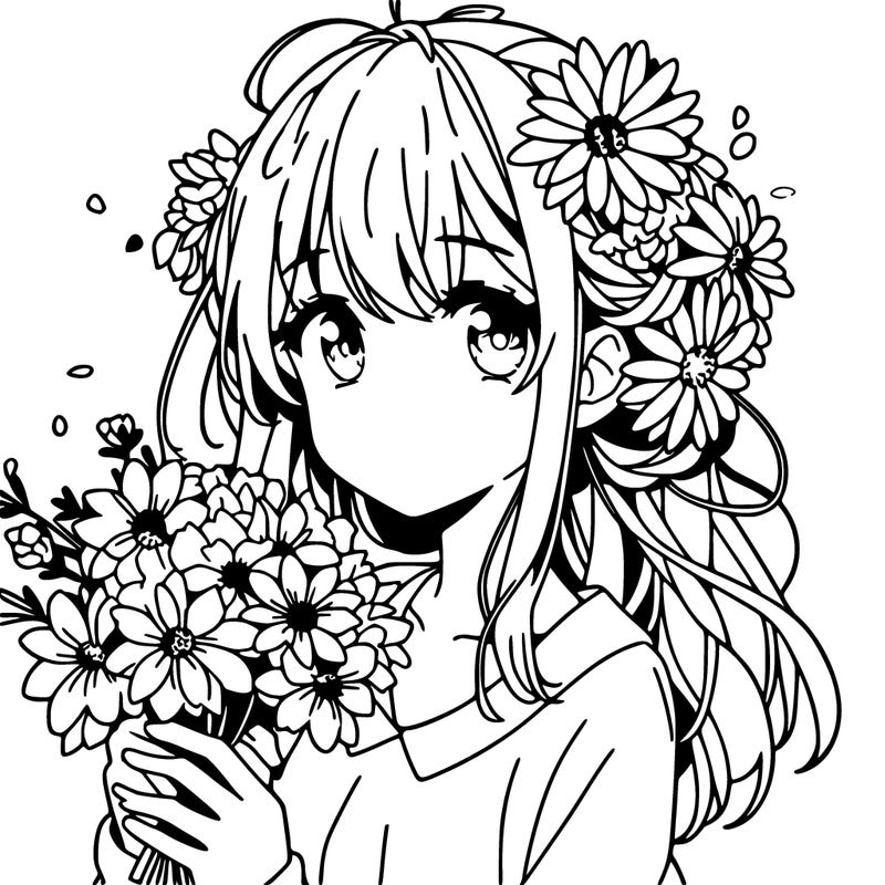 girl with flowers anime