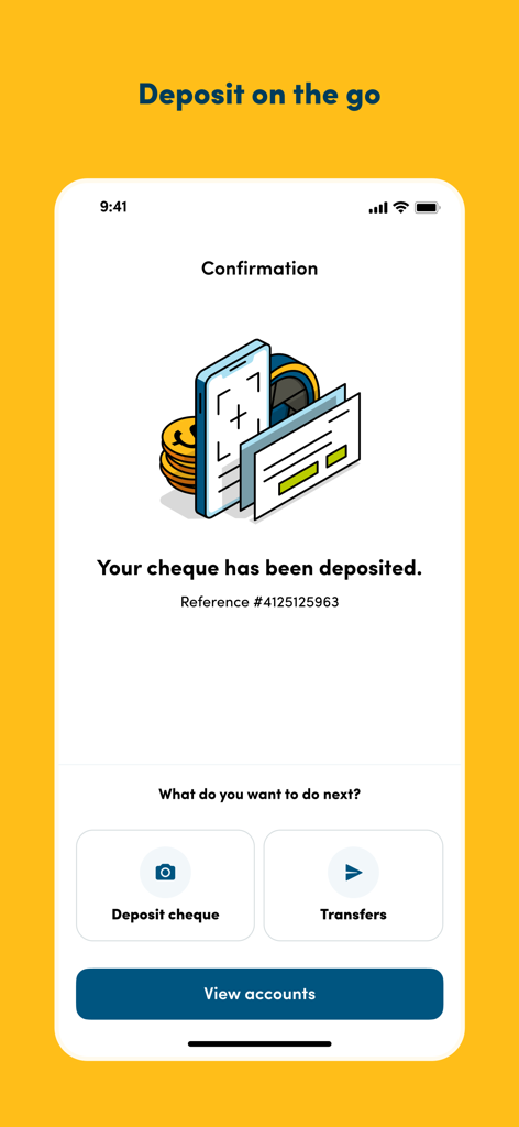 Meridian Mobile Banking - Meridian Mobile Banking app confirmation screen showing a successful mobile cheque deposit