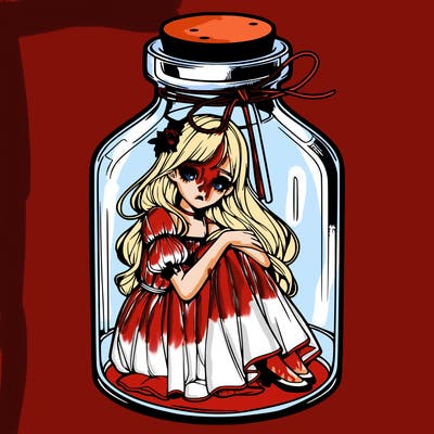 beautiful realistic girl trapped in bottle