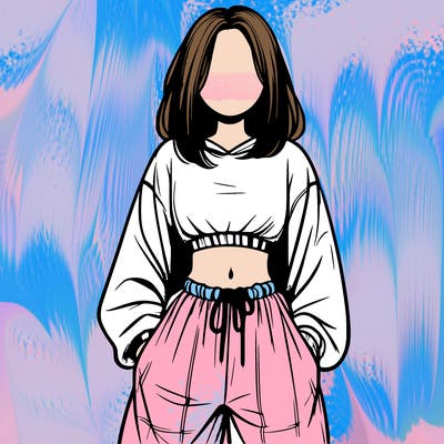 realistic girl faceless with baggy pants and a crop top
