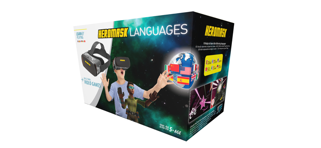 Heromask Languages - Heromask Languages virtual reality headset packaging for educational language learning games