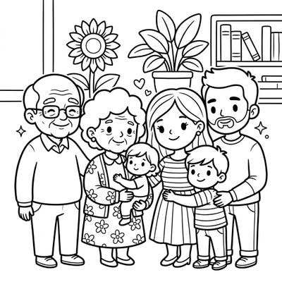 Introduce your little one to the joy of family with this heartwarming toddler coloring page. Designed with extra-thick lines and large, easy-to-fill areas, it's perfect for developing early motor skills.