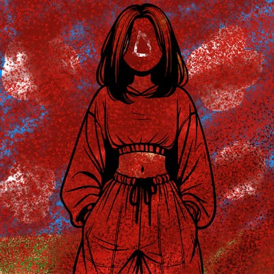 realistic girl faceless with baggy pants and a crop top