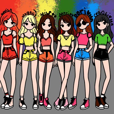 a group of girls wearing crop tops and shorts