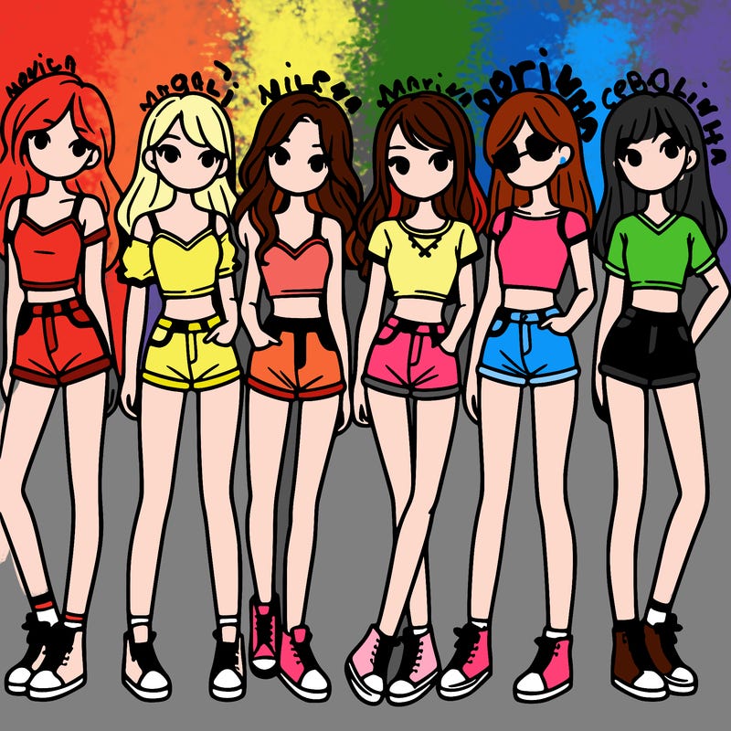 a group of girls wearing crop tops and shorts