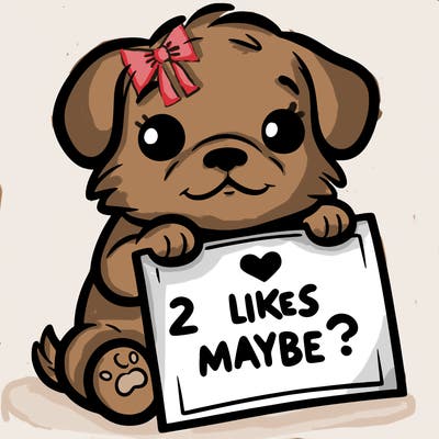a puppy holding a sign that says 2 likes maybe?