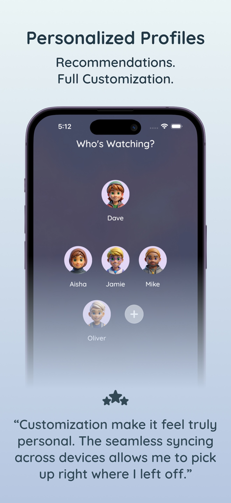 Chillio IPTV Smart Player Pro - Tela de seleção de perfil do Chillio IPTV Smart Player Pro mostrando múltiplos avatares e nomes de usuários personalizados.
