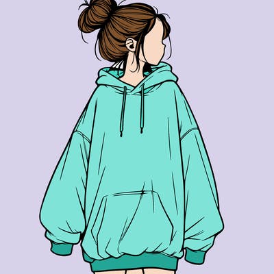 realistic girl with a oversized sweatshirt on and a bun