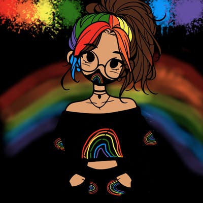 girl with a messy ponytail glasses a baggy crop top and jean shorts