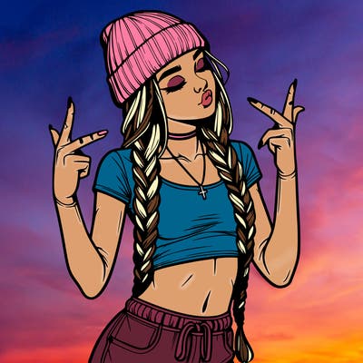 realistic teenage girl with braids and a beanie and crop top doing 🫶🏼