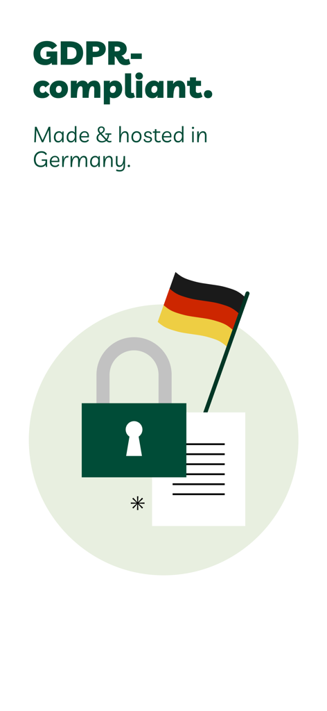 BusinessCards by snapAddy - Graphic showing GDPR compliance with a padlock icon and German flag for snapADDY BusinessCards