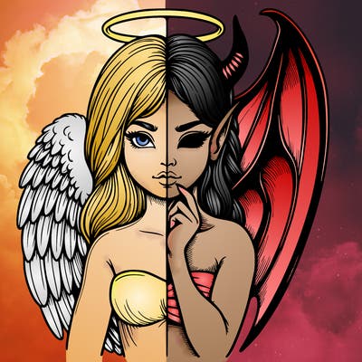 realistic angel half demon