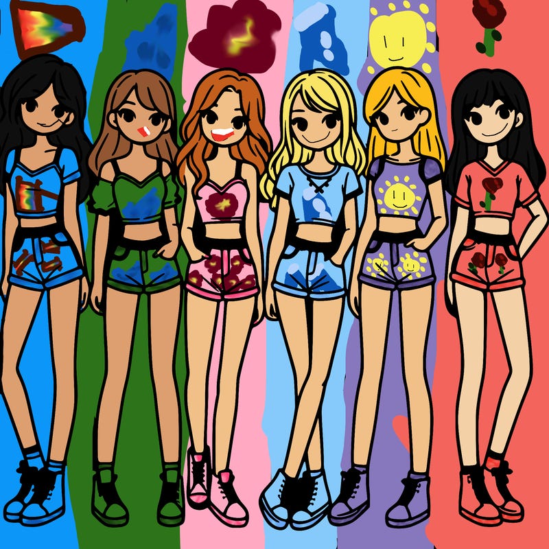 a group of girls wearing crop tops and shorts