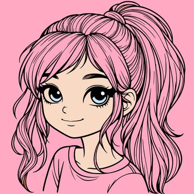 realistic girl with ponytail