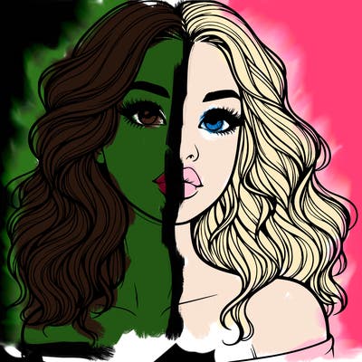 realistic girl with wavy hair and lips