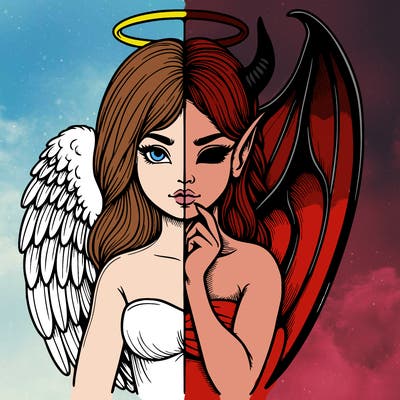 realistic angel half demon