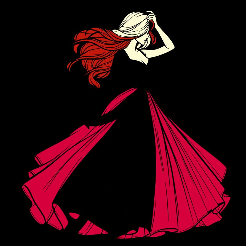 realistic woman with dress flowing in the wind