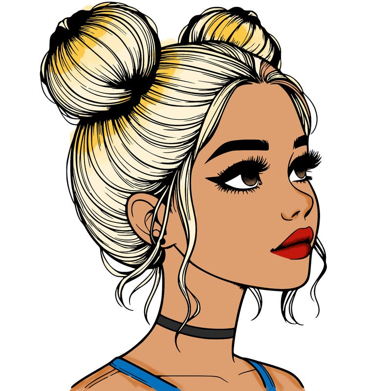 realistic girl with buns on the top of her head