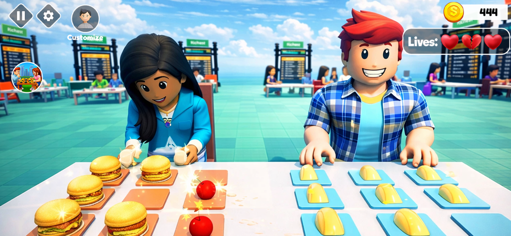 Chi Pop Puzzle - Gameplay screen of Chi Pop Puzzle featuring characters matching food items on a grid