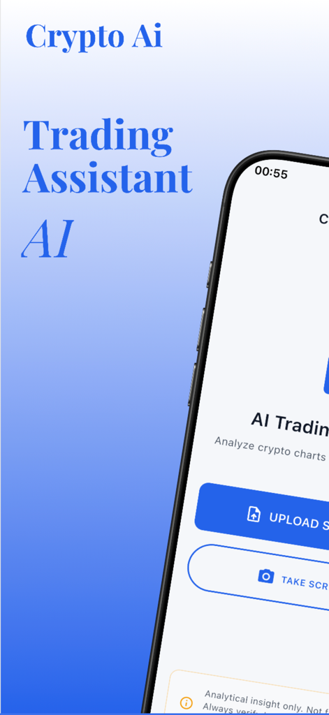 Crypto AI: Trading Analyzer - Interfaz de la aplicación móvil Crypto AI Trading Analyzer para análisis técnico de gráficos