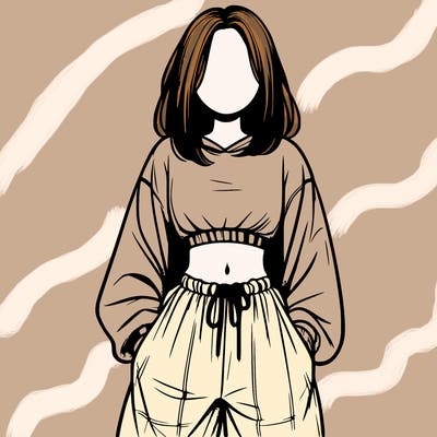 realistic girl faceless with baggy pants and a crop top
