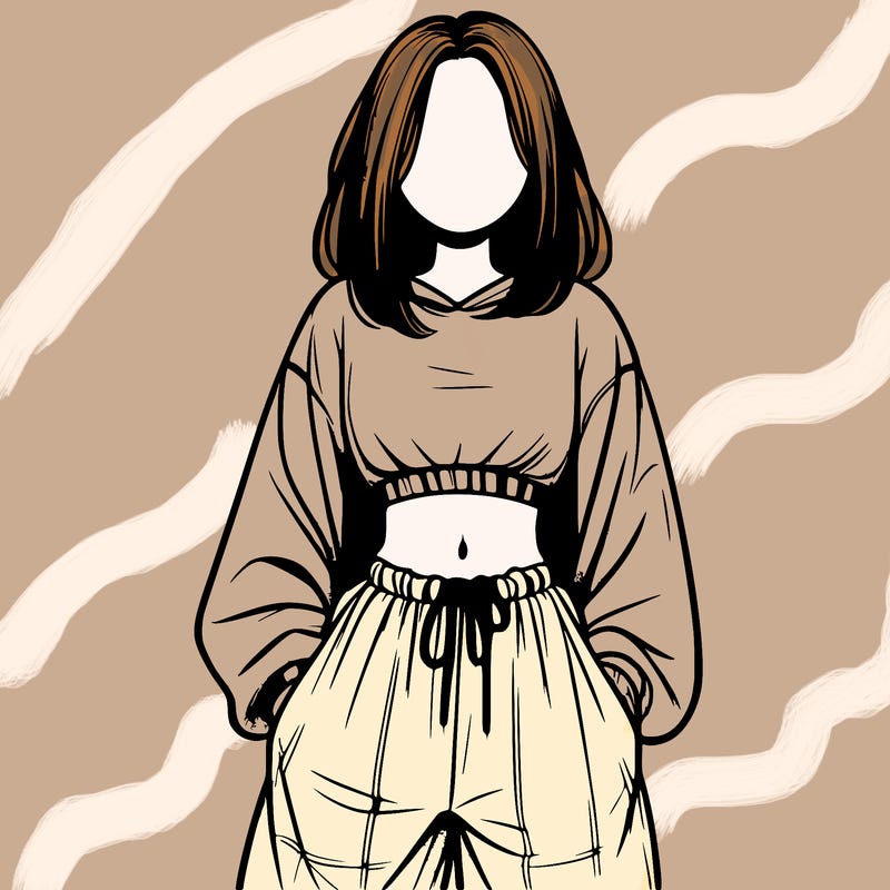 realistic girl faceless with baggy pants and a crop top
