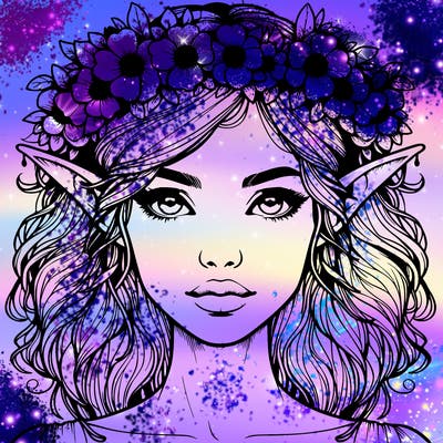 realistic female elf with flower crown