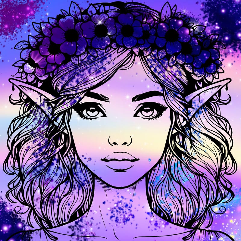 realistic female elf with flower crown