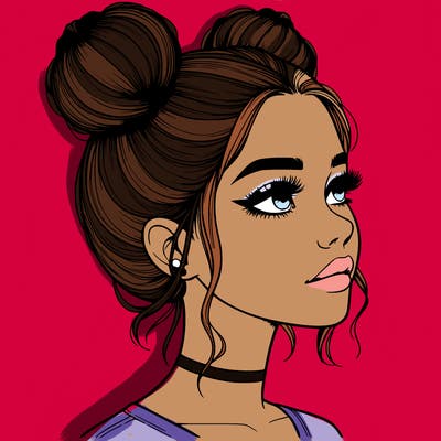 realistic girl with buns on the top of her head