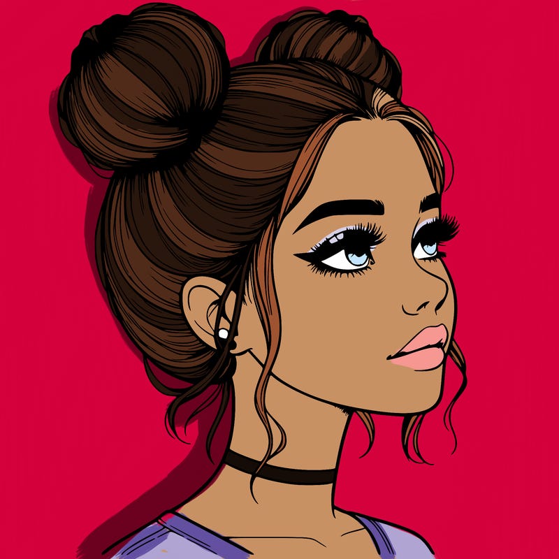 realistic girl with buns on the top of her head