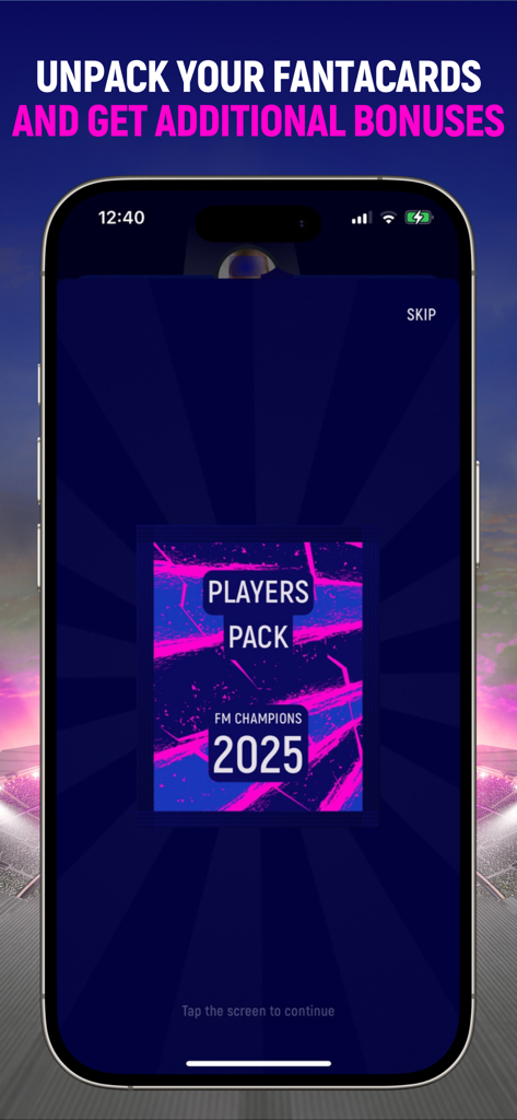 FantaMaster Champions - Mobile screen showing the unpacking of a Players Pack in FantaMaster Champions 2025