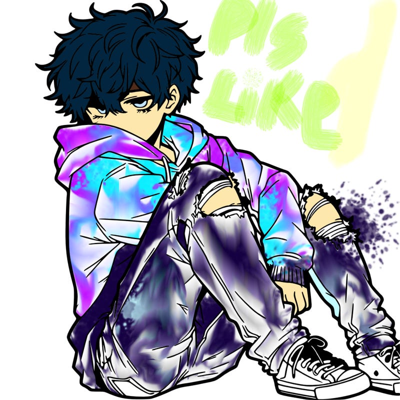 a male hoddie ripped jeans messy hair anime