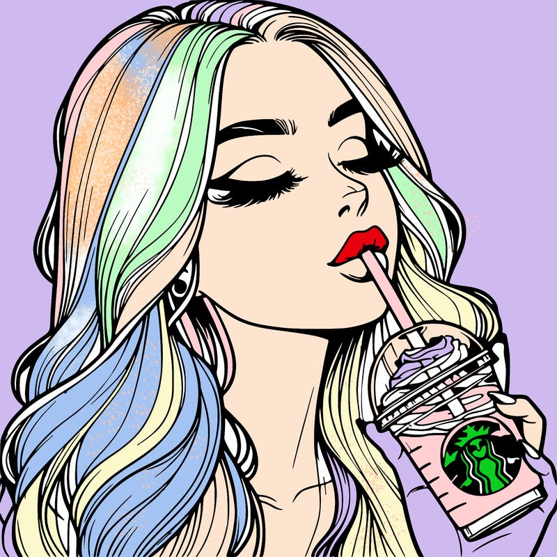 realistic girl drinking starbucks