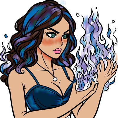 a realistic woman having the power of fire