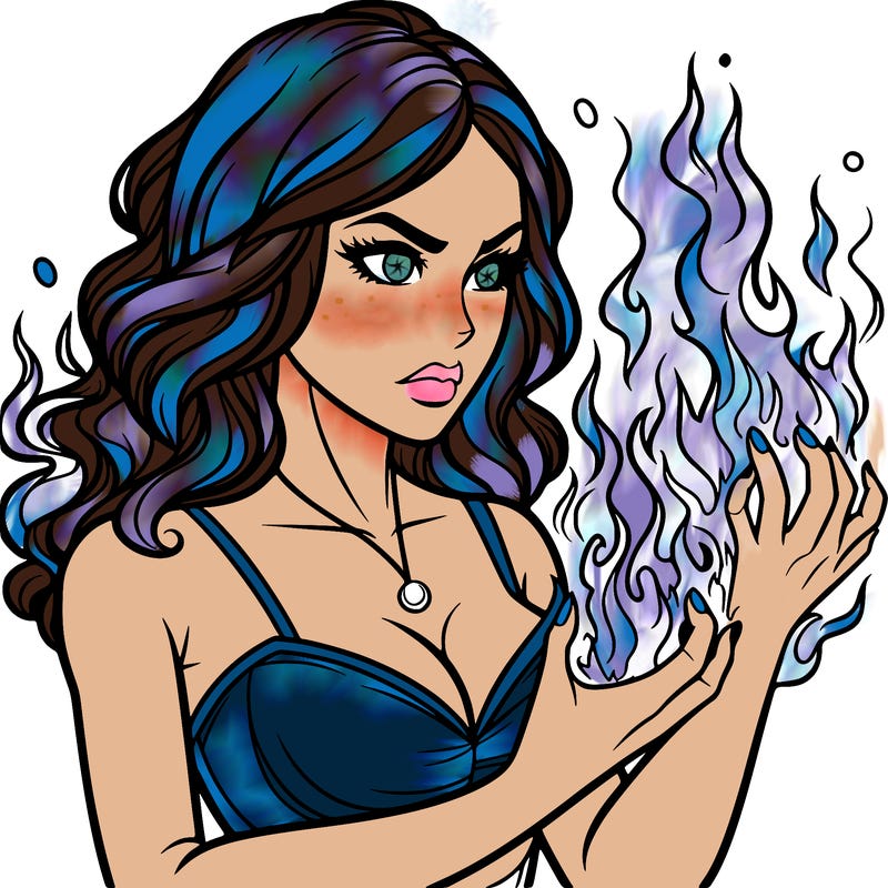a realistic woman having the power of fire