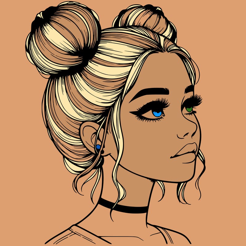 realistic girl with buns on the top of her head