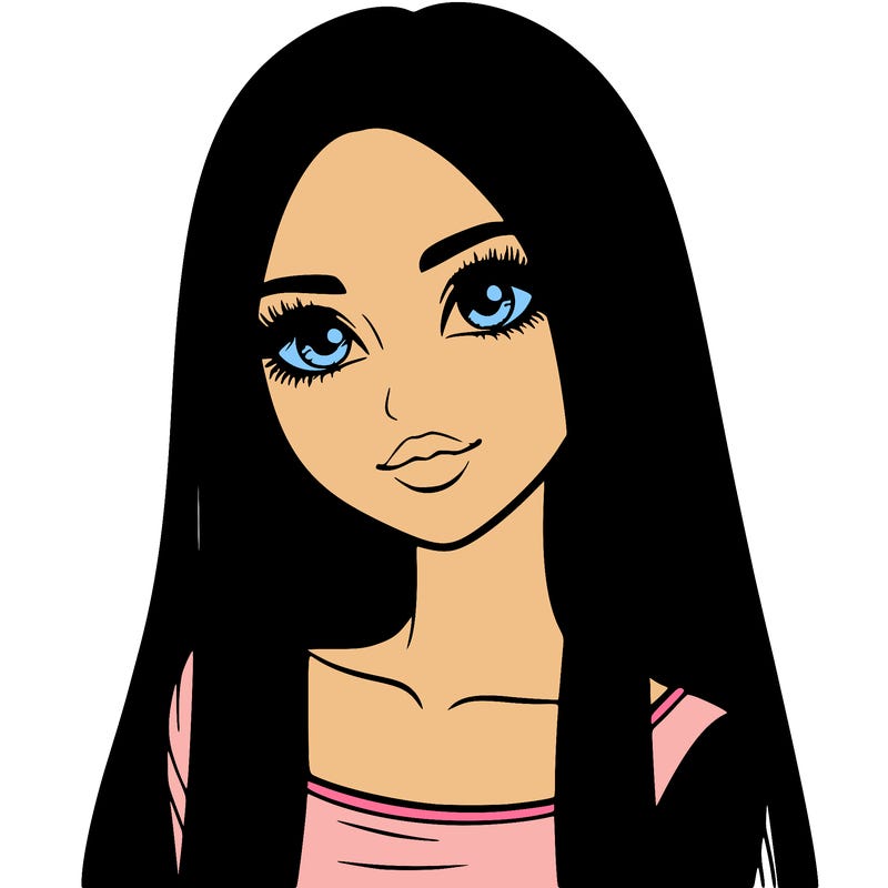 realistic girl with straight and long hair